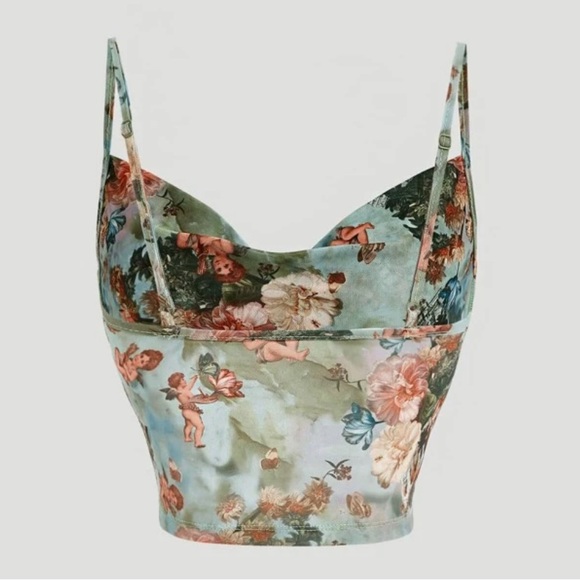 New Angel Printed Sheer Cowl Neck Tank Top Sz M - Picture 3 of 5